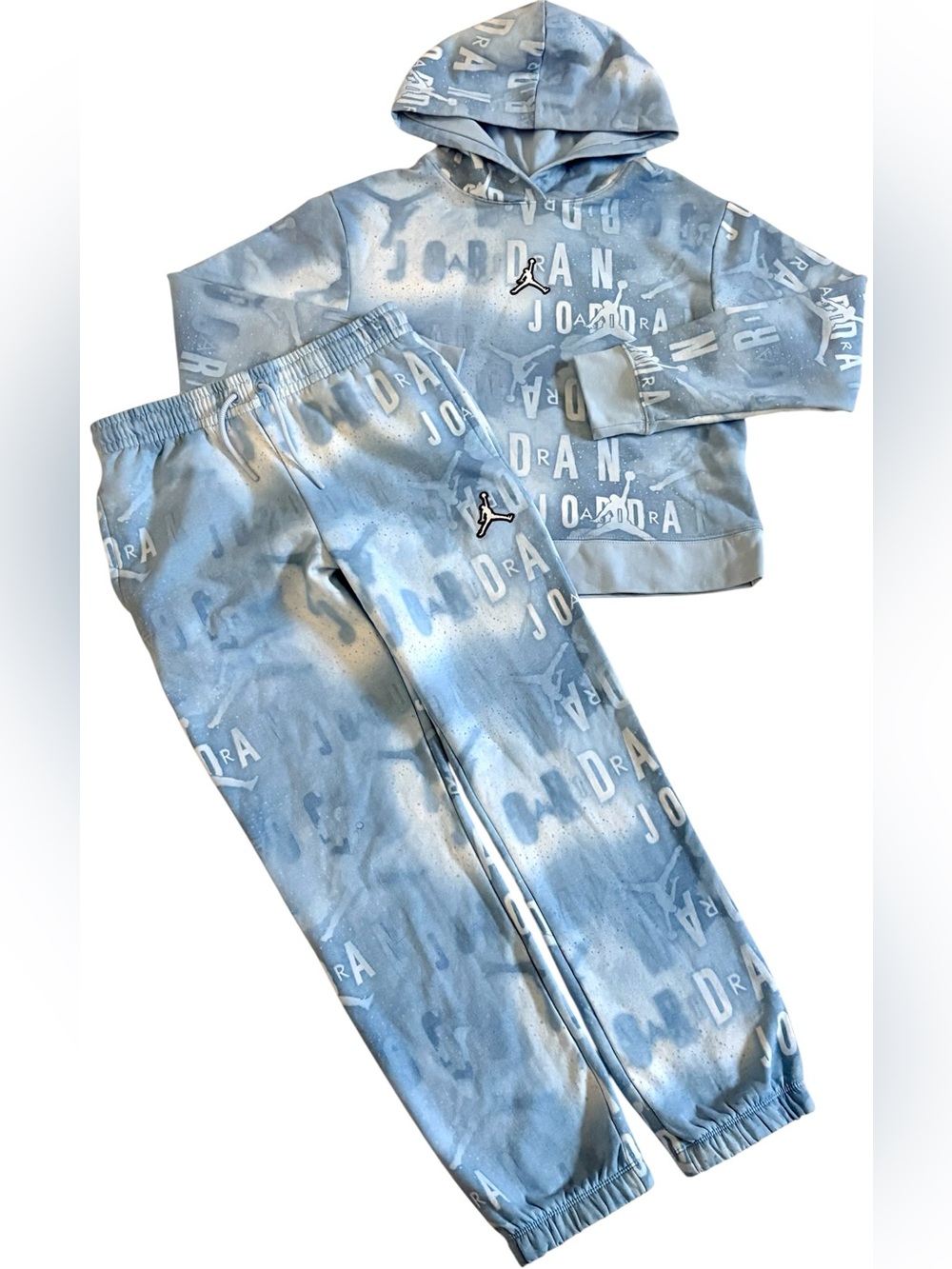 NIKE Air Jordan Girls Size Large Light Blue Tie-Dye Jogger Set Outfit New!